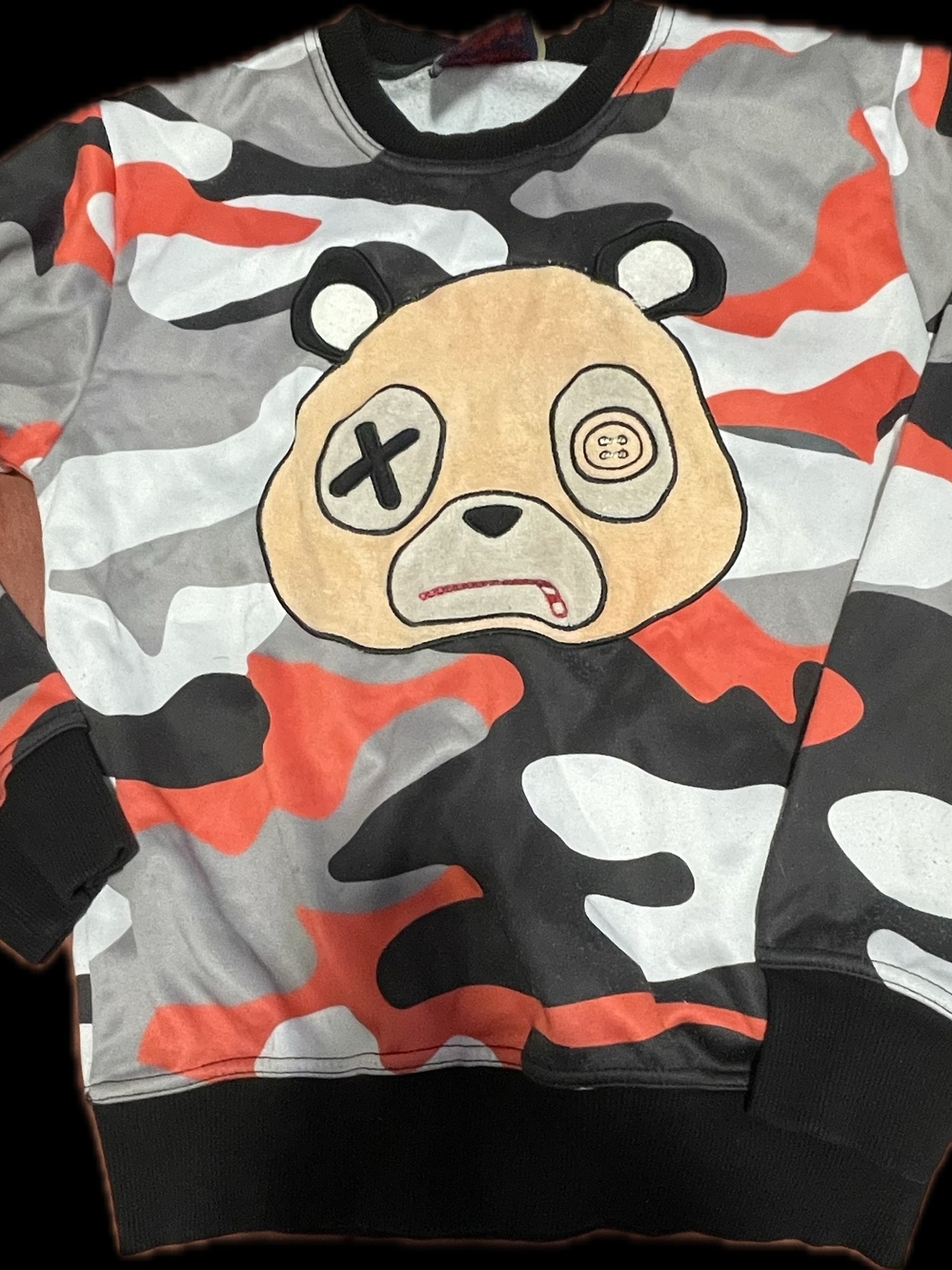 Kids Red & Gray Camouflage Bear Sweatshirt Slightly Used